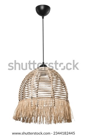 Interior lighting designed with a combination of specially twisted natural paper, raffia and metal wire case, chandelier, pendant