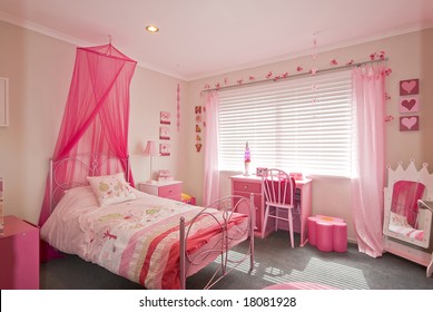 Interior For A Little Girl's Bedroom In Pink Color