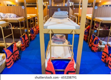 Interior Of A Living Cabin On A Ship - With Bunk Beds And Window
Cabin With Bunks For The Crew On The Old Submarine
Bunk Beds On Ferry Boat To Koh Tao Island, Thailand