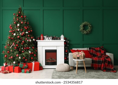 Interior of living room with fireplace, Christmas tree and Advent calendar - Powered by Shutterstock