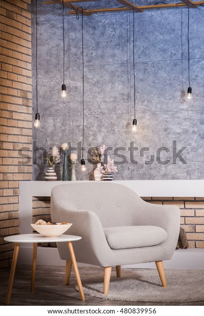 Interior Loft Style Modern Fireplace Firewood Stock Photo Edit