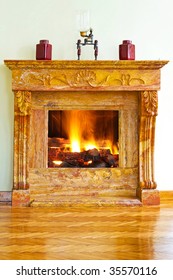 Interior With Luxurious Yellow Marble Fire Place