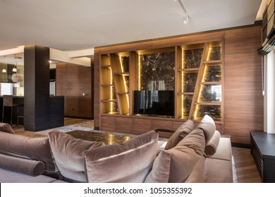 Interior of a luxury apartment, modern open plan living room