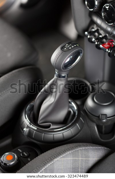 Interior of a\
luxury car with automatic\
transmission