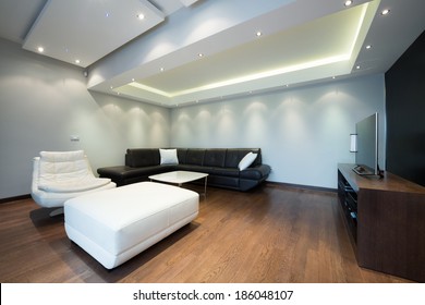 Interior of a luxury living room with beautiful ceiling lights