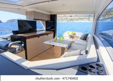 interior of luxury motor boat, rio yachts italian shipyard