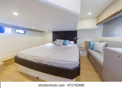 interior of luxury motoryacht, bedroom