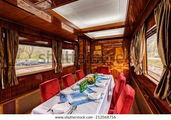 interior of luxury old train\
carriage