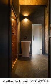 Interior Of A Luxury Spa Wellness Center With Sauna.