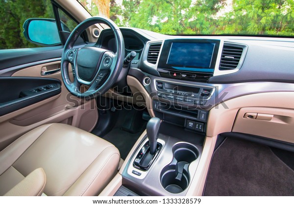 \
The interior of\
a luxury SUV truck for\
sale