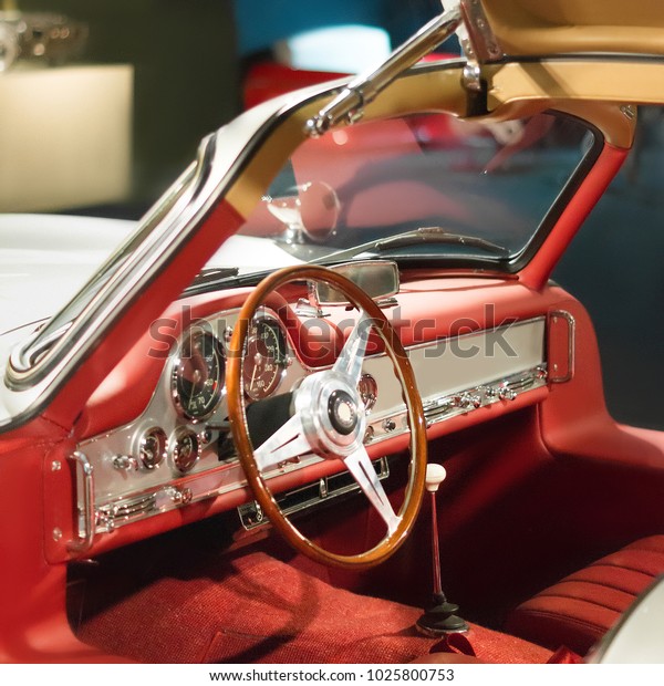 Interior of luxury vintage\
car