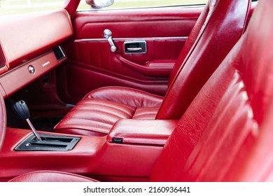 interior is made of red leather of old powerful classic American car - Powered by Shutterstock