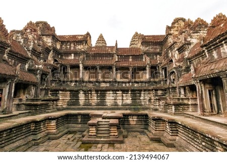 Interior of the main temple complex of Angkor Wat used for ritualistic bathing in Siem Reap, Cambodia. 