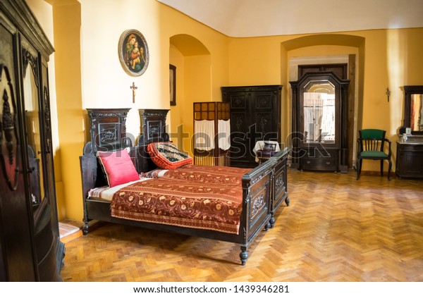 Interior Medieval Bedroom Vintage Furniture Stock Photo