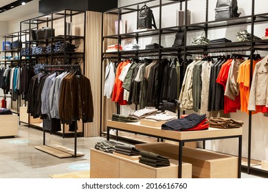 Interior of a men's clothing store. Style and fashion. - Shutterstock ID 2016616760