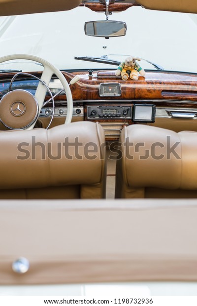 Interior Mercedes Oldtimer Beige White Color Stock Photo