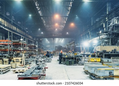 Interior Of Metalworking Factory Workshop Hangar. Modern Industrial Enterprise Production