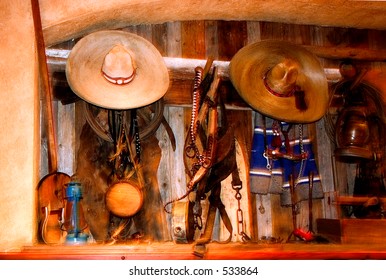 Interior Of A Mexican Restaurant,  Hats, Musical Instruments, Old Lamps E.t.c.