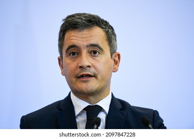 Interior Minister Gerald Darmanin during a conference at the Interior Ministry at Place Beauvau, in Paris, France on November 29, 2021.