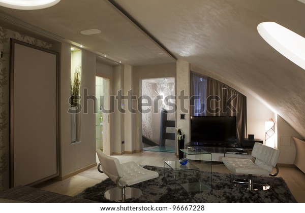 Interior Modern Apartment Curved Ceiling Stock Photo Edit Now