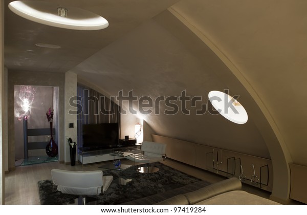 Interior Modern Apartment Curved Ceiling Stock Photo Edit