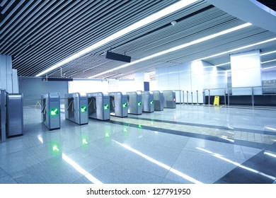 Interior Of The Modern Architectural At Subway Turnstile Gate