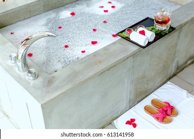 Interior Of Modern Bathroom With Spa Bathtub