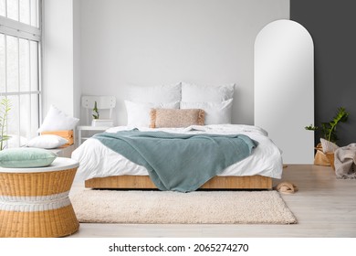 Interior Of Modern Bedroom With Big Mirror