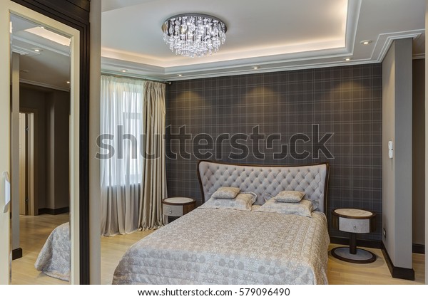 Interior Modern Bedroom Gray Color Wall Stock Photo Edit