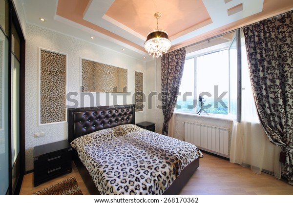 Interior Modern Bedroom Greek Style Leopard Royalty Free