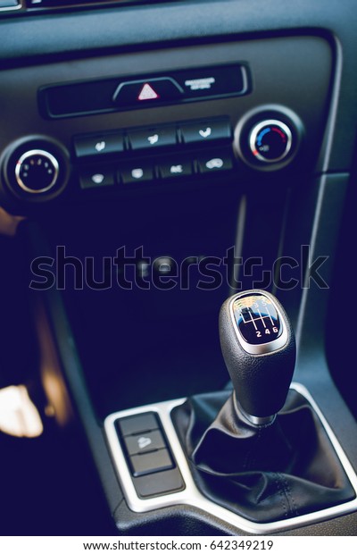 interior\
of modern car dashboard - car gear shift\
stick