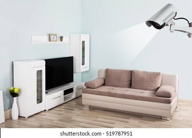 Interior Of Modern Empty Living Room With Security Camera In House