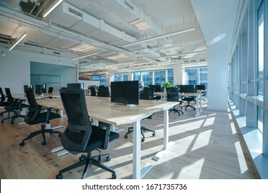 Interior Of Modern Empty Office Building.Open Ceiling Design.