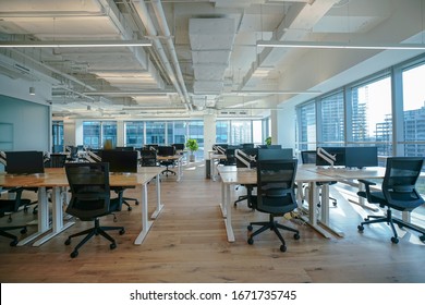 Interior Of Modern Empty Office Building.Open Ceiling Design.