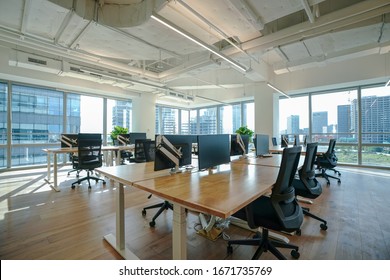 Interior Of Modern Empty Office Building.Open Ceiling Design.