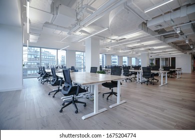 Interior Of Modern Empty Office Building.Open Ceiling Design.