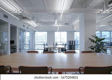 Interior Of Modern Empty Office Building.Open Ceiling Design.