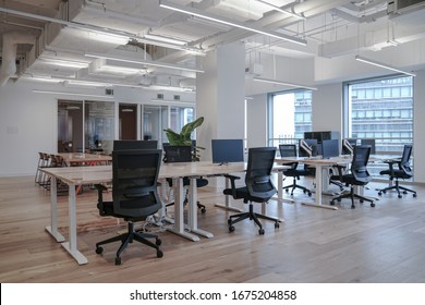 Interior Of Modern Empty Office Building.Open Ceiling Design.