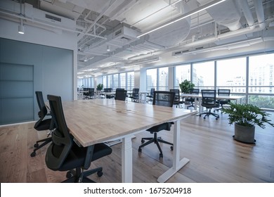 Interior Of Modern Empty Office Building.Open Ceiling Design.