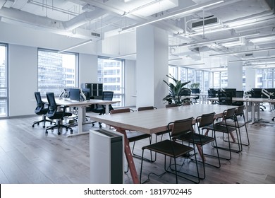 Interior Of Modern Empty Office Building.Open Ceiling Design.