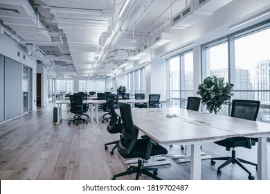 Interior Of Modern Empty Office Building.Open Ceiling Design.