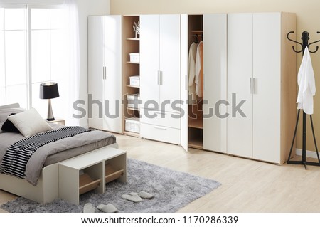 Interior of modern empty wardrobe room