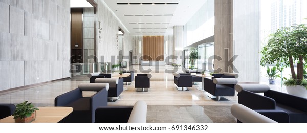 interior of modern entrance hall in modern\
office building