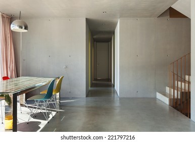 Interior Modern House, Dining Room, Concrete Wall