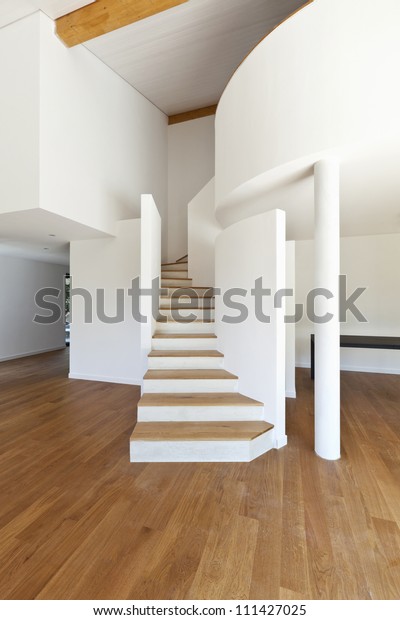 Interior Modern House Staircase Parquet Floor Stock Image