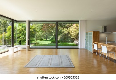 interior of a modern house, wide living room