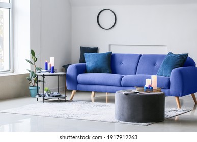 Interior Of Modern Living Room With Blue Sofa  