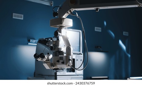 Interior of a modern ophthalmology operating room with modern equipment. The concept of new ophthalmological and modern technologies for vision correction and treatment. - Powered by Shutterstock