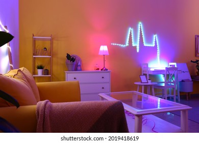 Interior Of Modern Room With Neon Lighting