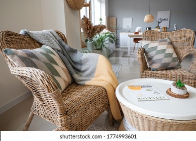 Interior Of Modern Room With Wicker Furniture